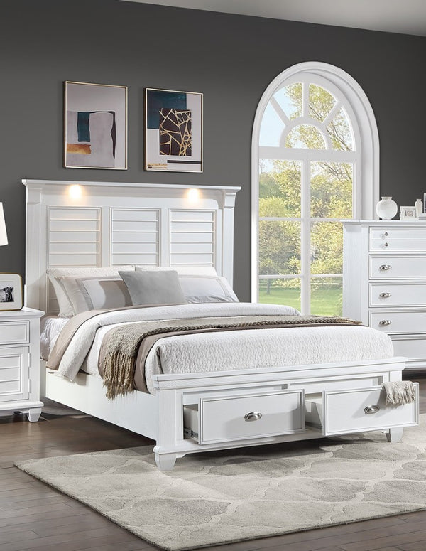 English Elm California King Slatted Panel Bed Solid Rubberwood Transitional Walnut Bedroom Frame King (with Drawers) White Acacia Wood,MDF,Solid Wood B011S04329