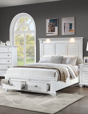 English Elm California King Slatted Panel Bed Solid Rubberwood Transitional Walnut Bedroom Frame King (with Drawers) White Acacia Wood,MDF,Solid Wood B011S04329