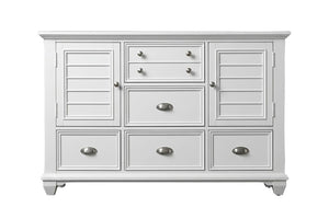 English Elm White Acacia Wood Dresser with Mirror Framed Drawers and Tailored Molding Detail 61 L x 18 W x 38 H B011S04330