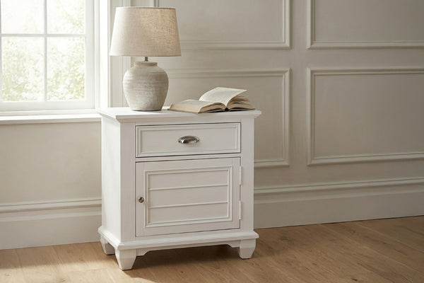 English Elm White Queen Platform Bedroom Set with LED Headboard Solid Acacia Wood 3 Piece B011S04335