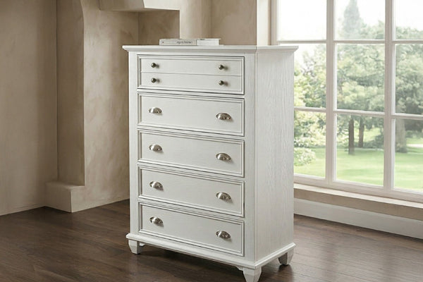 English Elm White Queen Platform Bedroom Set with LED Headboard Solid Acacia Wood 3 Piece B011S04335