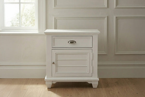 English Elm White Queen Platform Bedroom Set with LED Headboard Solid Acacia Wood 3 Piece B011S04335