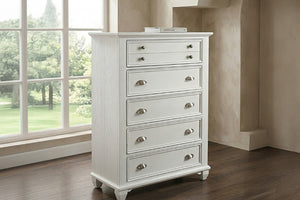 English Elm White Queen Platform Bedroom Set with LED Headboard Solid Acacia Wood 3 Piece B011S04335