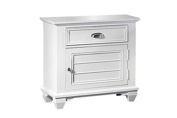 English Elm White Solid Wood King Bedroom Set with LED Headboard Panel Framing and Matching Storage B011S04336