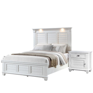 English Elm White Solid Wood King Bedroom Set with LED Headboard Panel Framing and Matching Storage B011S04336