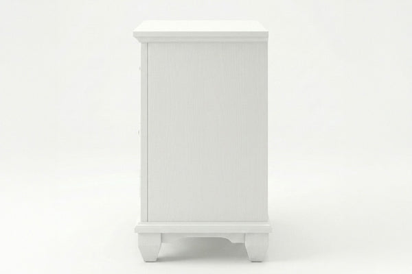 English Elm White Solid Wood King Bedroom Set with LED Headboard Panel Framing and Matching Storage B011S04336