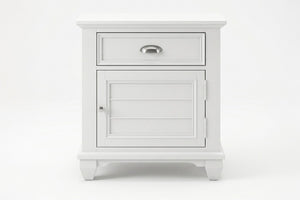 English Elm White Solid Wood King Bedroom Set with LED Headboard Panel Framing and Matching Storage B011S04336