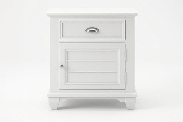 English Elm White Solid Wood King Bedroom Set with LED Headboard Panel Framing and Matching Storage B011S04336