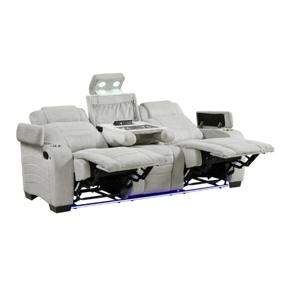 English Elm Luxury Reclining Sofa and Loveseat Set with LED Lighting Wireless Speaker Microfiber B011S04340