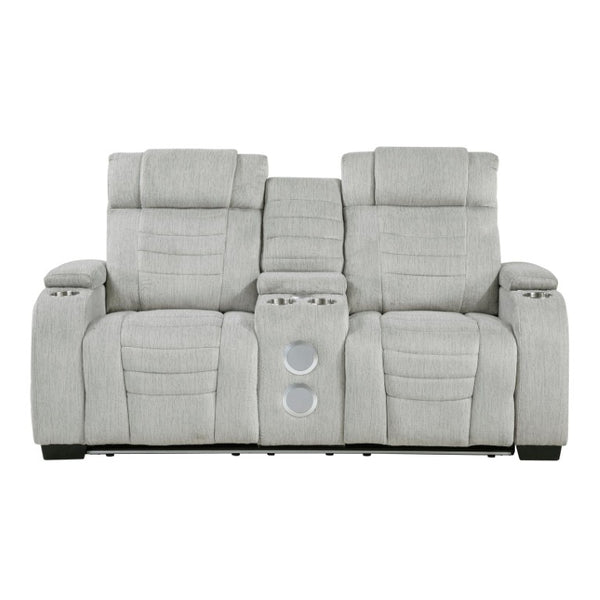 English Elm Luxury Reclining Sofa and Loveseat Set with LED Lighting Wireless Speaker Microfiber B011S04340