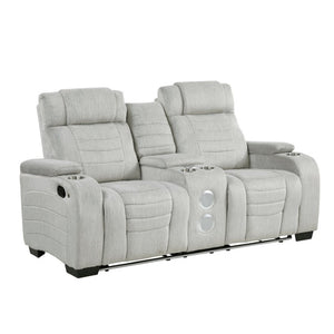 English Elm Luxury Reclining Sofa and Loveseat Set with LED Lighting Wireless Speaker Microfiber B011S04340