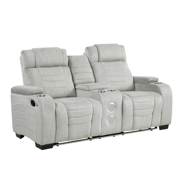 English Elm Luxury Reclining Sofa and Loveseat Set with LED Lighting Wireless Speaker Microfiber B011S04340