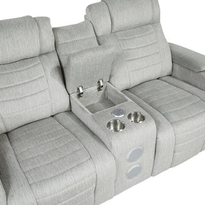 English Elm Luxury Reclining Sofa and Loveseat Set with LED Lighting Wireless Speaker Microfiber B011S04340