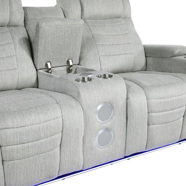 English Elm Luxury Reclining Sofa and Loveseat Set with LED Lighting Wireless Speaker Microfiber B011S04340