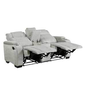 English Elm Luxury Reclining Sofa and Loveseat Set with LED Lighting Wireless Speaker Microfiber B011S04340