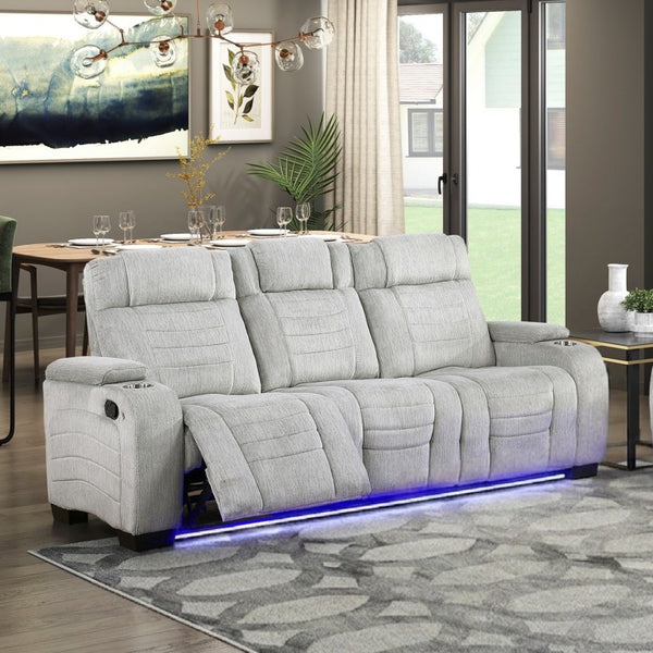 English Elm Luxury Reclining Sofa and Loveseat Set with LED Lighting Wireless Speaker Microfiber B011S04340