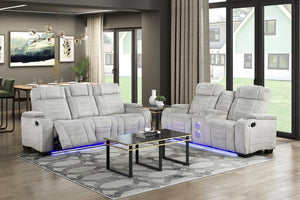 English Elm Luxury Reclining Sofa and Loveseat Set with LED Lighting Wireless Speaker Microfiber B011S04340