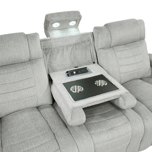 English Elm Luxury Reclining Sofa and Loveseat Set with LED Lighting Wireless Speaker Microfiber B011S04340