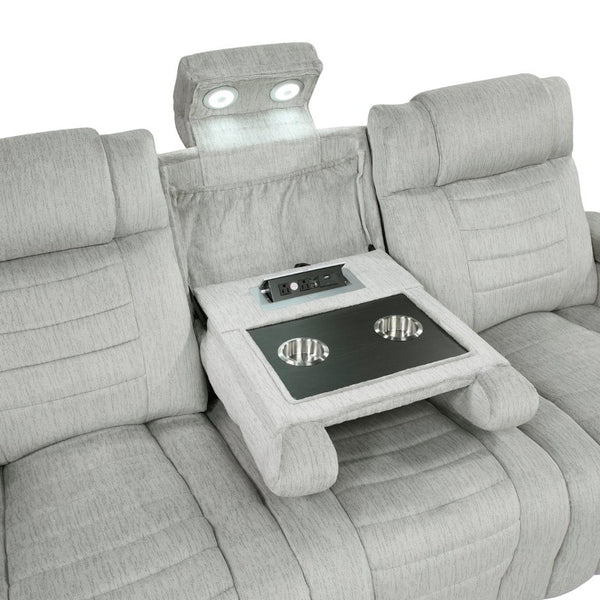 English Elm Luxury Reclining Sofa and Loveseat Set with LED Lighting Wireless Speaker Microfiber B011S04340