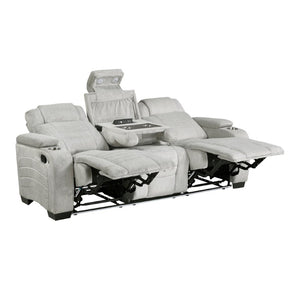 English Elm Luxury Reclining Sofa and Loveseat Set with LED Lighting Wireless Speaker Microfiber B011S04340