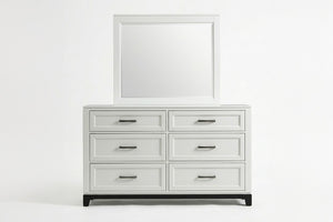 English Elm White Two-Tone Transitional Dresser with Mirror Felt-Lined Drawers Tapered Feet 6-Drawer Dresser w Mirror B011S04341
