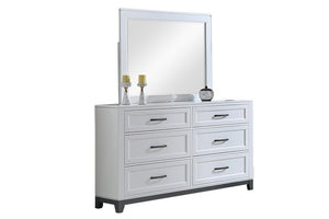 English Elm White Two-Tone Transitional Dresser with Mirror Felt-Lined Drawers Tapered Feet 6-Drawer Dresser w Mirror B011S04341