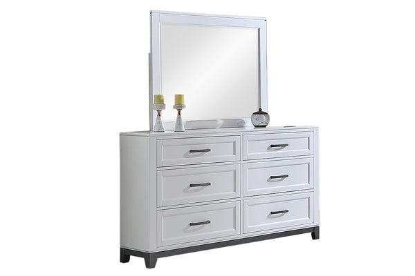 English Elm White Two-Tone Transitional Dresser with Mirror Felt-Lined Drawers Tapered Feet 6-Drawer Dresser w Mirror B011S04341