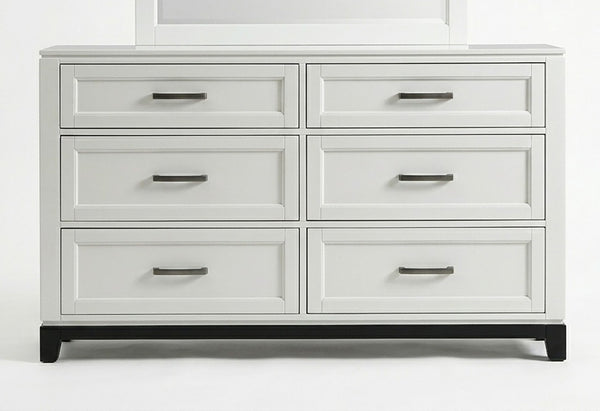 English Elm White Two-Tone Transitional Dresser with Mirror Felt-Lined Drawers Tapered Feet 6-Drawer Dresser w Mirror B011S04341