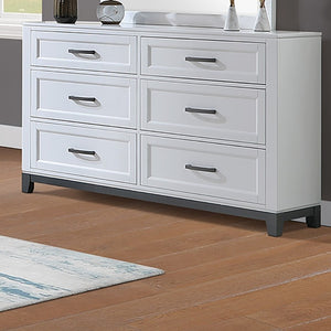 English Elm White Two-Tone Transitional Dresser with Mirror Felt-Lined Drawers Tapered Feet 6-Drawer Dresser w Mirror B011S04341