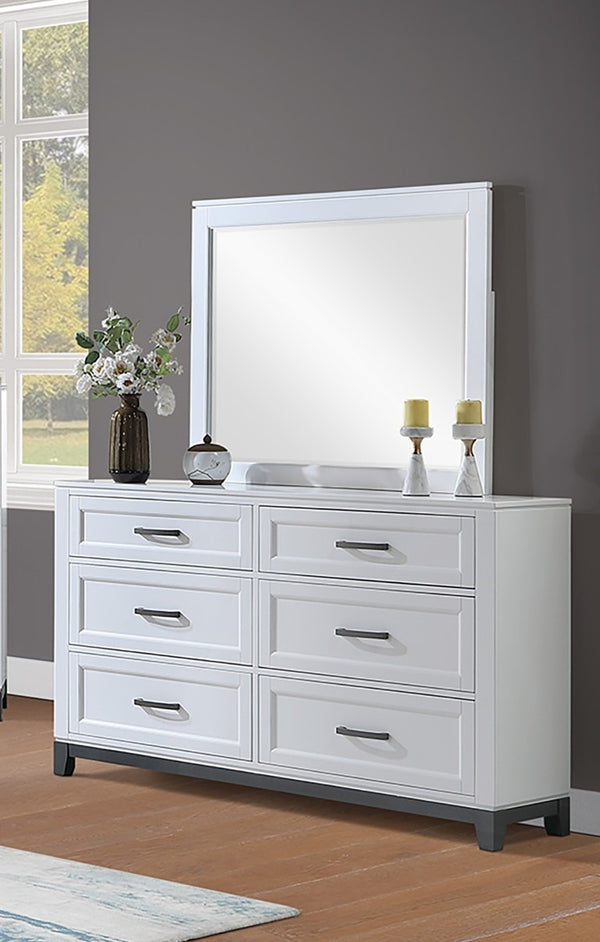 English Elm White Two-Tone Transitional Dresser with Mirror Felt-Lined Drawers Tapered Feet 6-Drawer Dresser w Mirror B011S04341