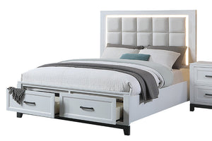 English Elm Panel Upholstered King Storage Bed with LED Headboard Grid Tufted Two Tone Design B011S04345