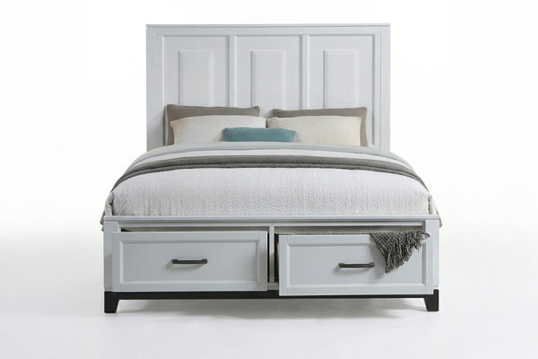 English Elm 3Pc Queen Bedroom Set Grid Tufted Upholstered Headboard with LED Lighting and Storage Eastern King 2x Nightstands B011S04347