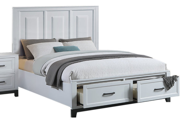 English Elm 3Pc Queen Bedroom Set Grid Tufted Upholstered Headboard with LED Lighting and Storage Eastern King 2x Nightstands B011S04347