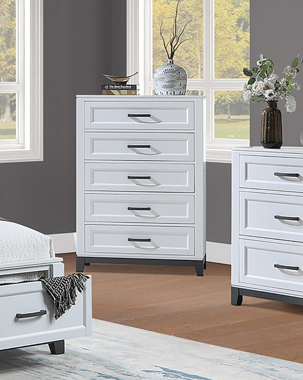English Elm 3Pc Queen Bedroom Set Grid Tufted Upholstered Headboard with LED Lighting and Storage Queen Nightstand + Chest B011S04348