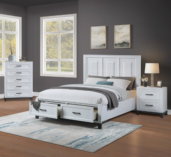 English Elm 3Pc Queen Bedroom Set Grid Tufted Upholstered Headboard with LED Lighting and Storage Queen Nightstand + Chest B011S04348