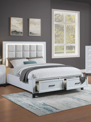 English Elm 3Pc Queen Bedroom Set Grid Tufted Upholstered Headboard with LED Lighting and Storage Queen 2x Nightstands B011S04350