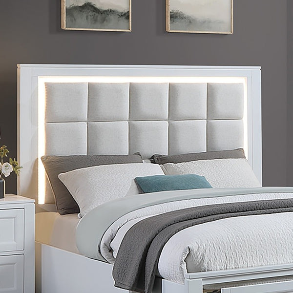English Elm 3Pc Queen Bedroom Set Grid Tufted Upholstered Headboard with LED Lighting and Storage Queen 2x Nightstands B011S04350