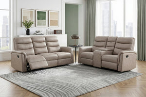 English Elm Reclining Sofa Set with Microfiber Upholstery Cup Holders and Storage Console for Living Rooms 2pc B011S04355