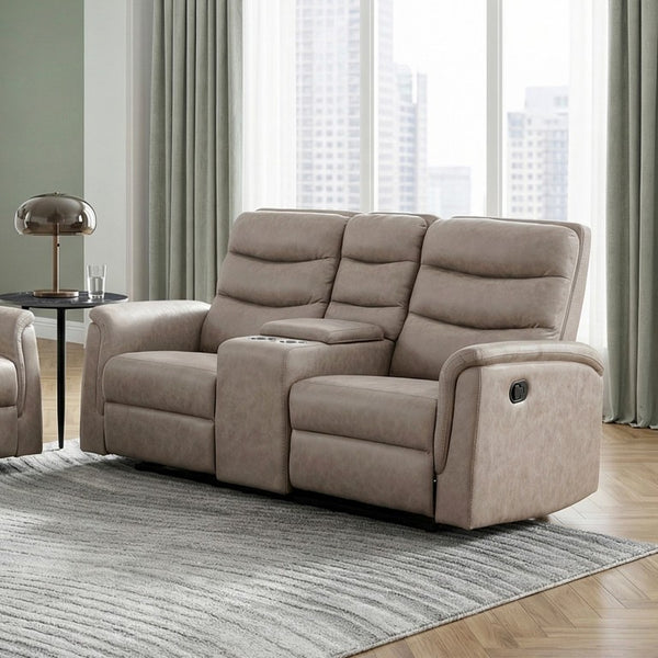 English Elm Reclining Sofa Set with Microfiber Upholstery Cup Holders and Storage Console for Living Rooms 2pc B011S04355