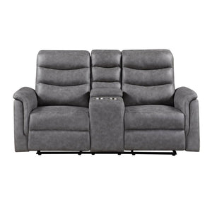 English Elm Gray Microfiber 3 Piece Reclining Sofa Set with Storage Console and Cup Holders B011S04356