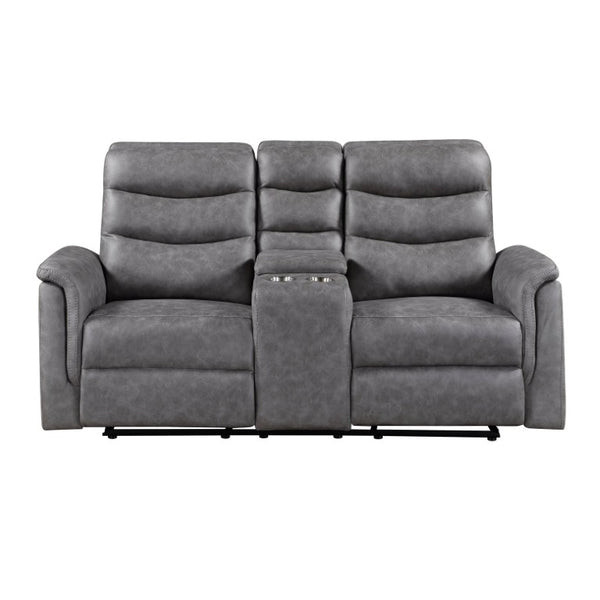 English Elm Gray Microfiber 3 Piece Reclining Sofa Set with Storage Console and Cup Holders B011S04356