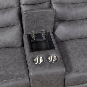 English Elm Gray Microfiber 3 Piece Reclining Sofa Set with Storage Console and Cup Holders B011S04356