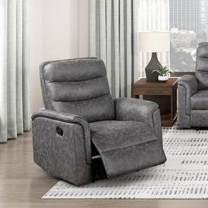 English Elm Gray Microfiber 3 Piece Reclining Sofa Set with Storage Console and Cup Holders B011S04356
