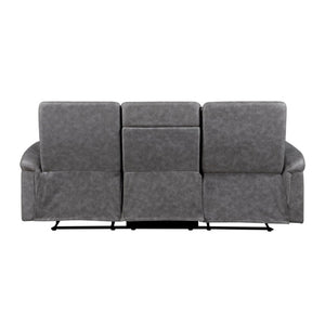 English Elm Gray Microfiber 3 Piece Reclining Sofa Set with Storage Console and Cup Holders B011S04356