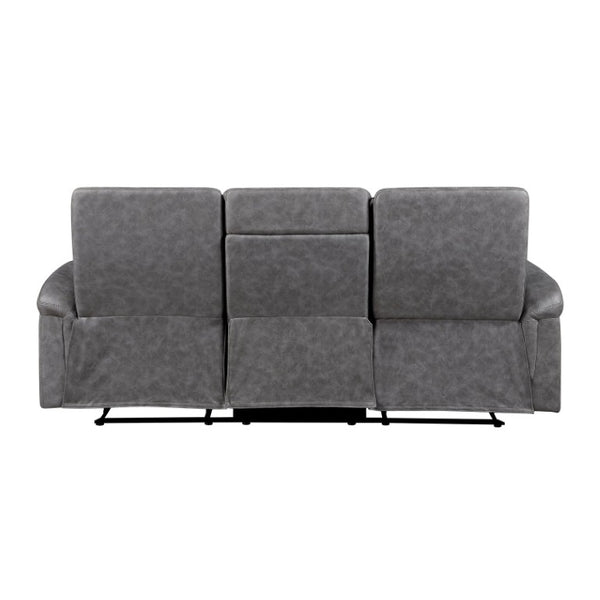 English Elm Gray Microfiber 3 Piece Reclining Sofa Set with Storage Console and Cup Holders B011S04356