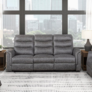 English Elm Gray Microfiber 3 Piece Reclining Sofa Set with Storage Console and Cup Holders B011S04356