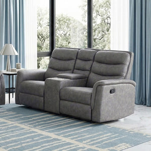 English Elm Gray Microfiber 3 Piece Reclining Sofa Set with Storage Console and Cup Holders B011S04356