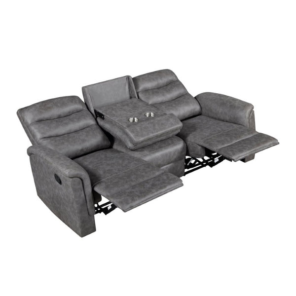 English Elm Gray Microfiber 3 Piece Reclining Sofa Set with Storage Console and Cup Holders B011S04356