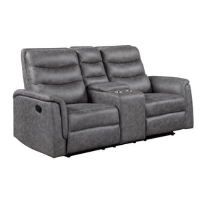 English Elm Modern Microfiber Reclining Sofa with Drop Down Table and Cup Holders for Living Room Gray 2pc Set B011S04357