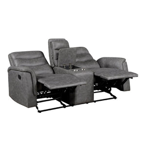 English Elm Modern Microfiber Reclining Sofa with Drop Down Table and Cup Holders for Living Room Gray 2pc Set B011S04357